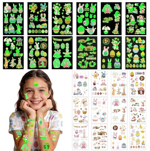 144Pcs Luminous Easter Temporary Tattoos - Glow in the Dark Egg Fillers & Basket Stuffers for Teens Kids Avelisse