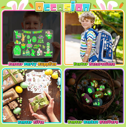 144Pcs Luminous Easter Temporary Tattoos - Glow in the Dark Egg Fillers & Basket Stuffers for Teens Kids Avelisse
