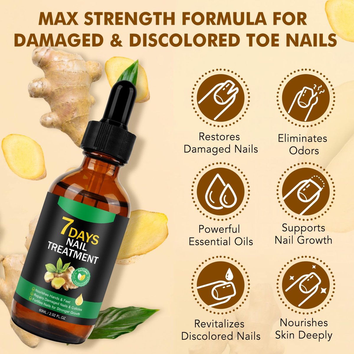 Tiuedu Nail Growth Serum – Ginger Nail Oil for Strengthening & Promoting Nail Growth, Natural Plant Formula, 2 Fl Oz - görsel 3