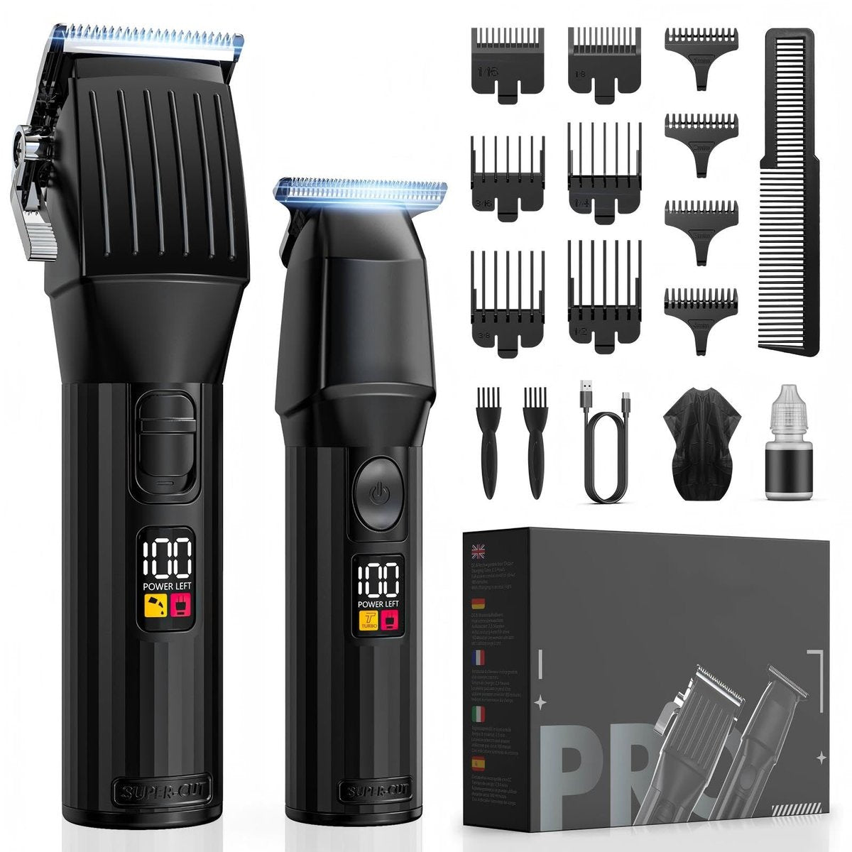 Cordless Hair Clippers for Men & Beard Trimmers Kit with LED Display - Rechargeable Grooming Shaver Kit for Men, Women, Kids (Black) Avelisse