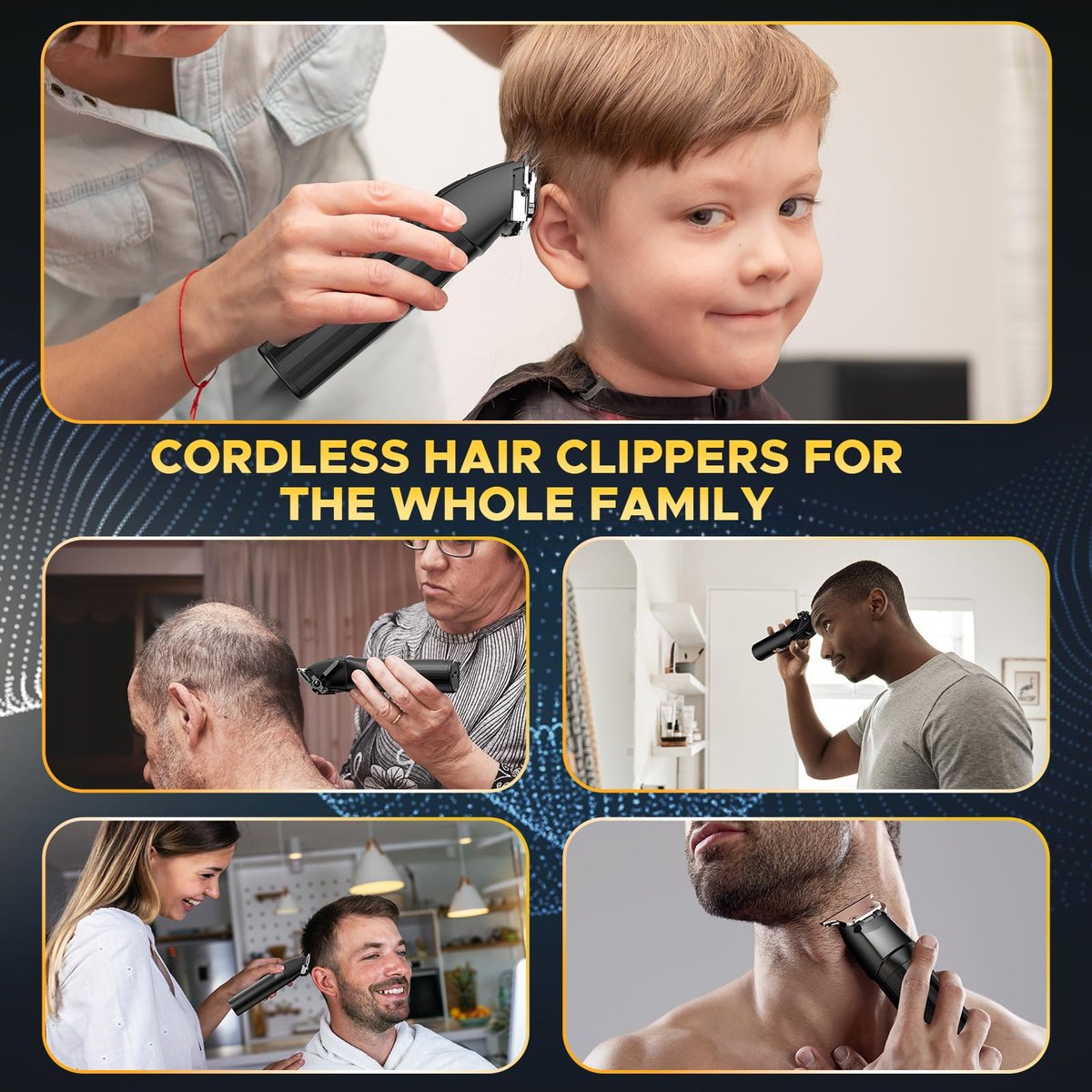Cordless Hair Clippers for Men & Beard Trimmers Kit with LED Display - Rechargeable Grooming Shaver Kit for Men, Women, Kids (Black) Avelisse