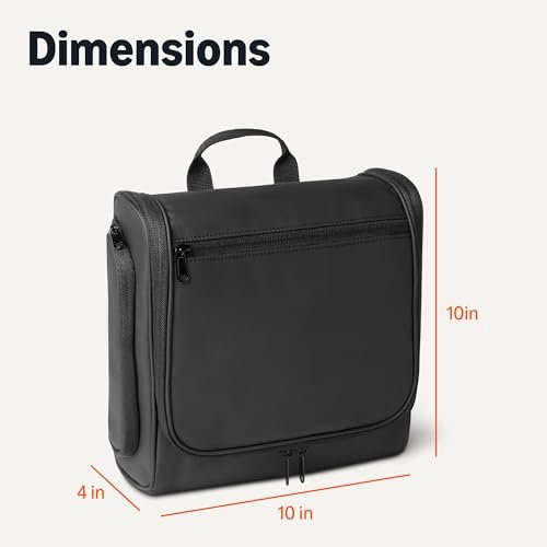Waterproof Travel Toiletry Bag with Hanging Hook, Black, 10" x 4" x 10" Avelisse