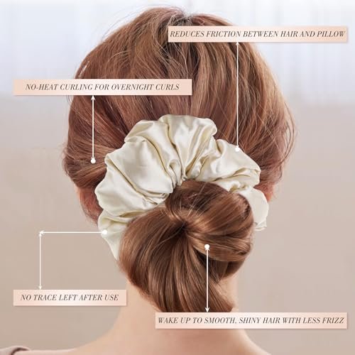 3-Pack Large Satin Hair Scrunchies – 6-Inch Pillow Soft Satin Scrunchies for Thick Curls, Sleepy Hair Ties, Self-Care Gifts (Brown Series) - görsel 6
