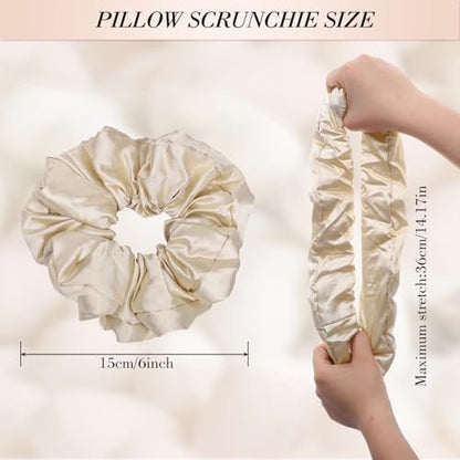 3-Pack Large Satin Hair Scrunchies – 6-Inch Pillow Soft Satin Scrunchies for Thick Curls, Sleepy Hair Ties, Self-Care Gifts (Brown Series)
