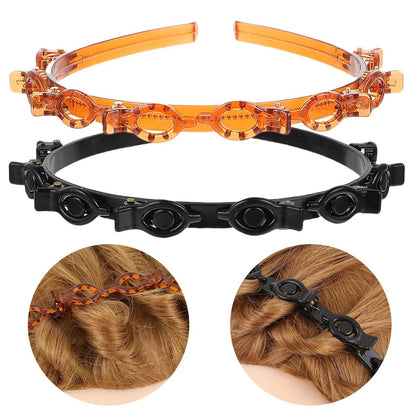 Mabor Headband With Clips - Professional Weave Bangs Clip, Toothed Headband Braid Tool for Women Girls, Black Brown Hair Styling Accessories (Pack of 2)