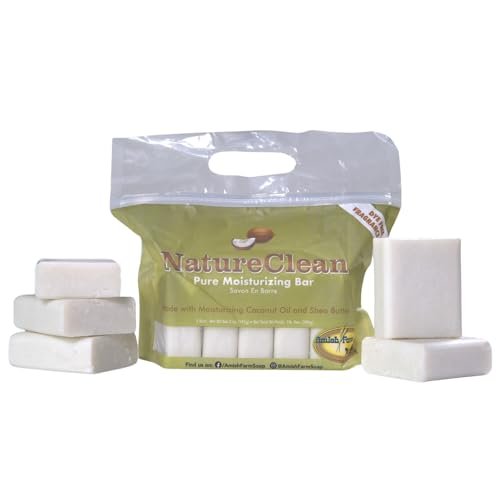 Amish Farms NatureClean Fragrance Free Bar Soap - 5 oz Bars (5 Pack) with Bentonite Clay, Coconut Oil and Shea Butter, Moisturizing for Sensitive Skin, Body, Face, Hand, Made in the USA Avelisse