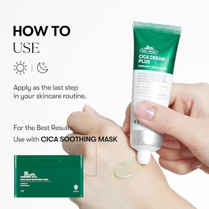 VT COSMETICS Cica Cream Plus – Hydrating & Calming Face Moisturizer with Centella Asiatica for Acne, Oily, Dry & Sensitive Skin (3.38 fl oz) Avelisse