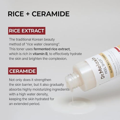 Dr.Melaxin Peel Shot Glow Rice Toner with Rice Extract & Ceramides - Hydrating & Skin Refining Face Toner for Glass Skin, Korean Skincare, 6.76 fl.oz Avelisse