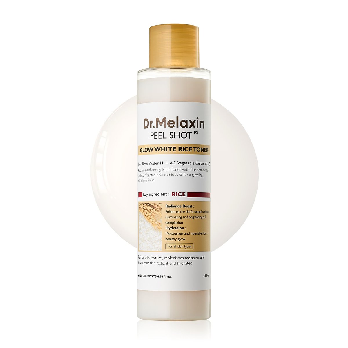 Dr.Melaxin Peel Shot Glow Rice Toner with Rice Extract & Ceramides - Hydrating & Skin Refining Face Toner for Glass Skin, Korean Skincare, 6.76 fl.oz Avelisse