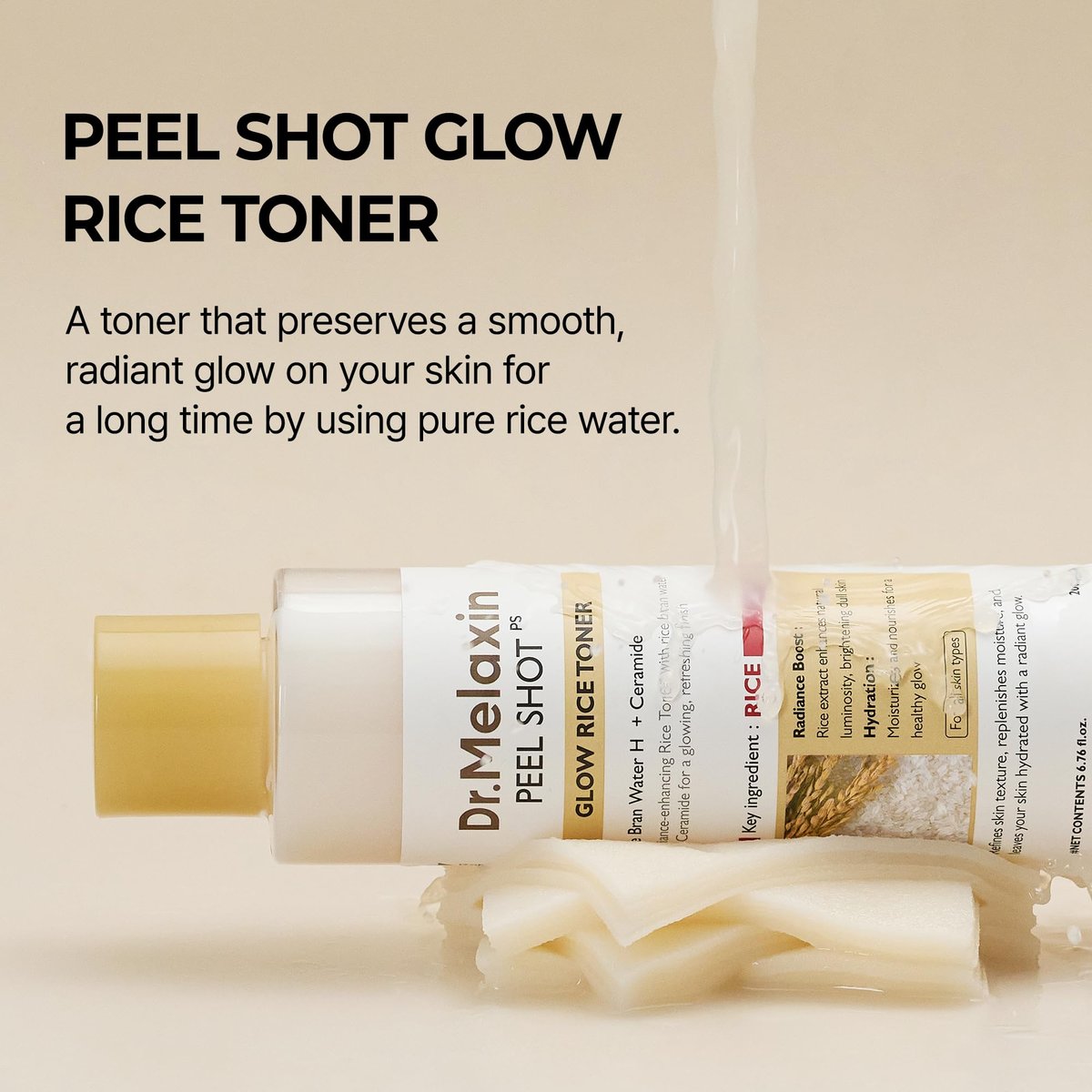 Dr.Melaxin Peel Shot Glow Rice Toner with Rice Extract & Ceramides - Hydrating & Skin Refining Face Toner for Glass Skin, Korean Skincare, 6.76 fl.oz Avelisse