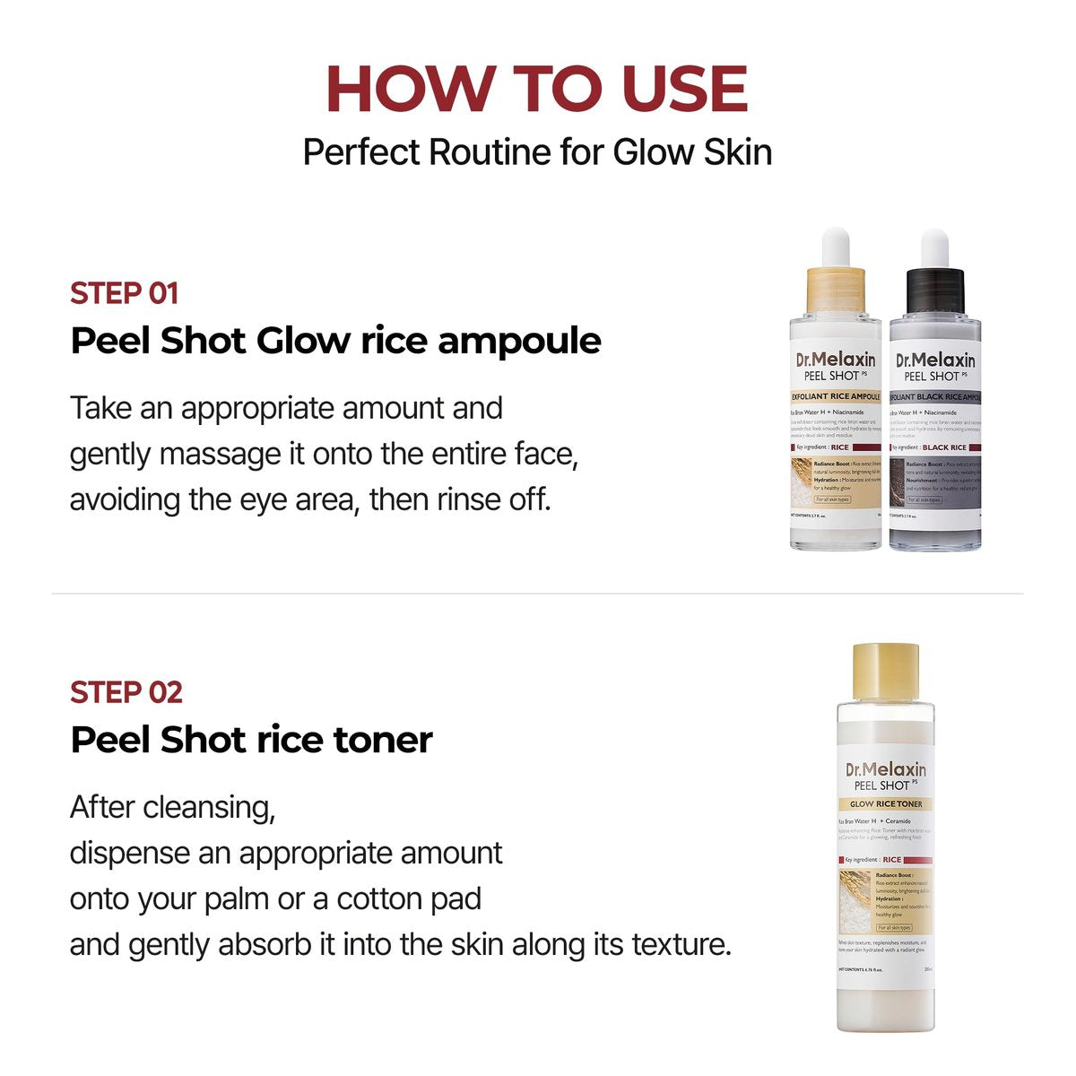 Dr.Melaxin Peel Shot Glow Rice Toner with Rice Extract & Ceramides - Hydrating & Skin Refining Face Toner for Glass Skin, Korean Skincare, 6.76 fl.oz Avelisse