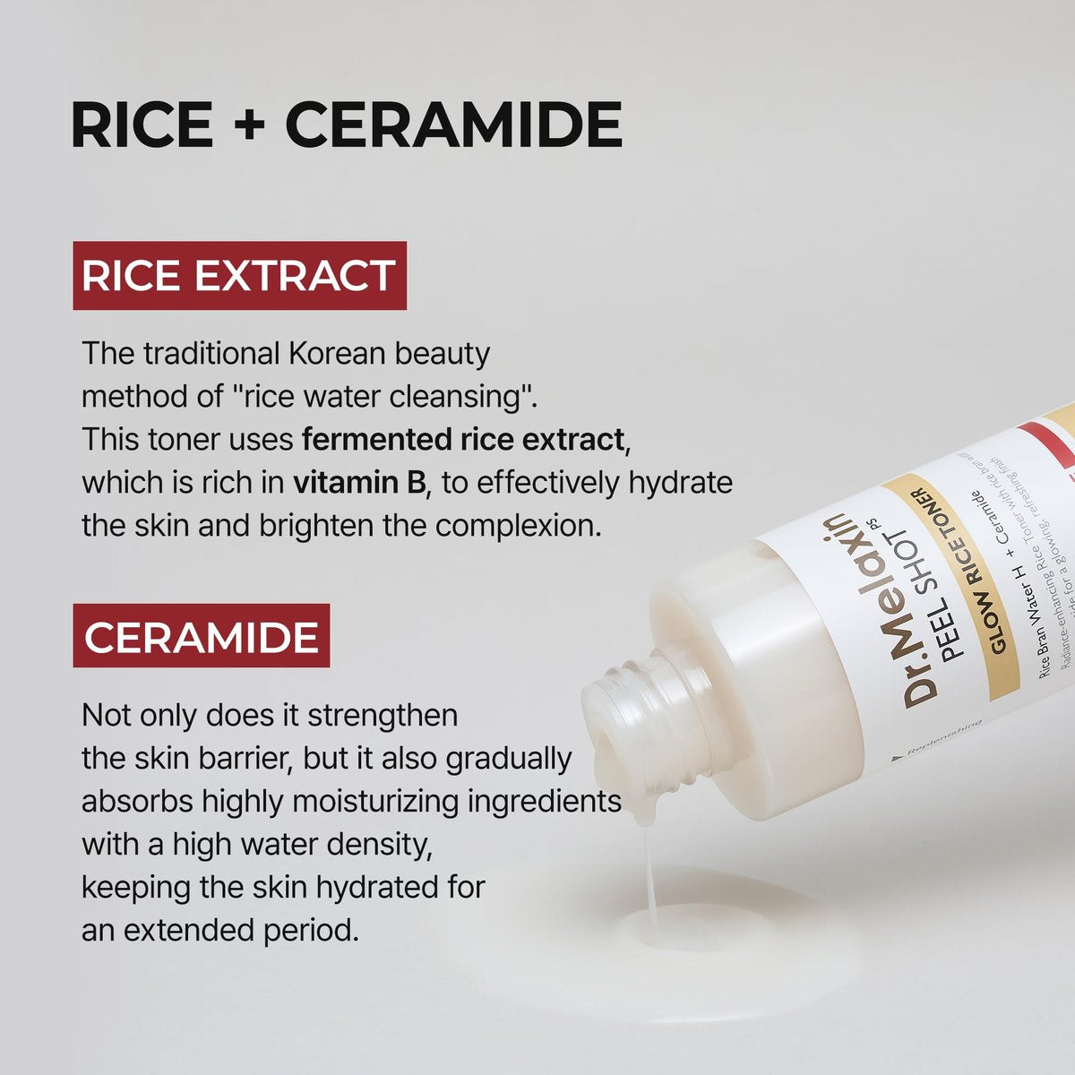 Dr.Melaxin Peel Shot Glow Rice Toner with Rice Extract & Ceramides - Hydrating & Skin Refining Face Toner for Glass Skin, Korean Skincare, 6.76 fl.oz Avelisse
