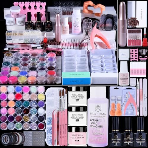 Acrylic Nail Kit with Everything: Beginners Set with Drill - Professional Acrylic Powder, Glitter, Monomer, False Tips, Top & Base Coat Starter Kit - Full Decorations Nail Supplies for Nail Extensions Gift Avelisse