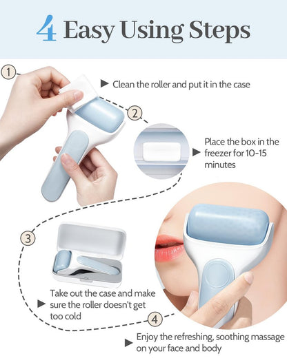 MORGLES Ice Roller for Face – Premium Facial Roller to Reduce Puffiness, Dark Circles & Promote Lymphatic Drainage – Cold Face Roller for Women Self Care with Carry Case (Blue) Avelisse