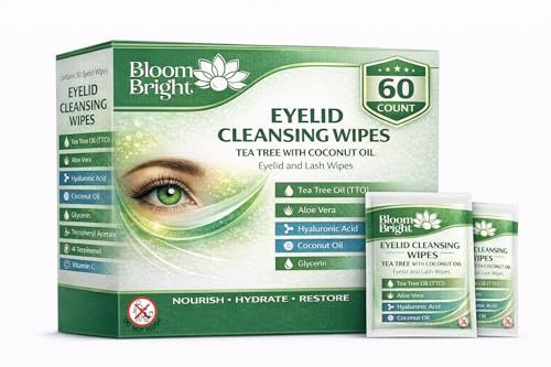 Tea Tree Oil Eyelid and Lash Cleansing Wipes with Coconut, Hyaluronic Acid, Green Tea, Chamomile, Aloe Vera – Makeup Remover & Daily Cleanser for Itchy Stye Eyes Relief, 60 Count - görsel 2