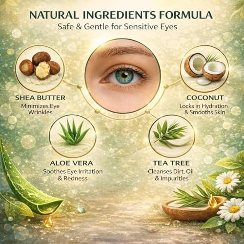 Tea Tree Oil Eyelid and Lash Cleansing Wipes with Coconut, Hyaluronic Acid, Green Tea, Chamomile, Aloe Vera – Makeup Remover & Daily Cleanser for Itchy Stye Eyes Relief, 60 Count - görsel 10