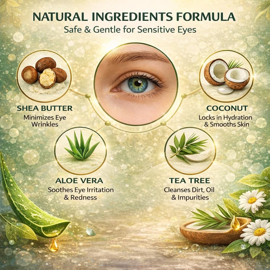 Tea Tree Oil Eyelid and Lash Cleansing Wipes with Coconut, Hyaluronic Acid, Green Tea, Chamomile, Aloe Vera – Makeup Remover & Daily Cleanser for Itchy Stye Eyes Relief, 60 Count - görsel 9