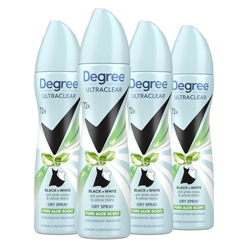 Degree UltraClear Antiperspirant Deodorant Dry Spray 4 Pack - 72H Sweat Protection, Pure Aloe Scent, Anti-White Marks, Anti-Yellow Stains, 3.8 oz Each Avelisse