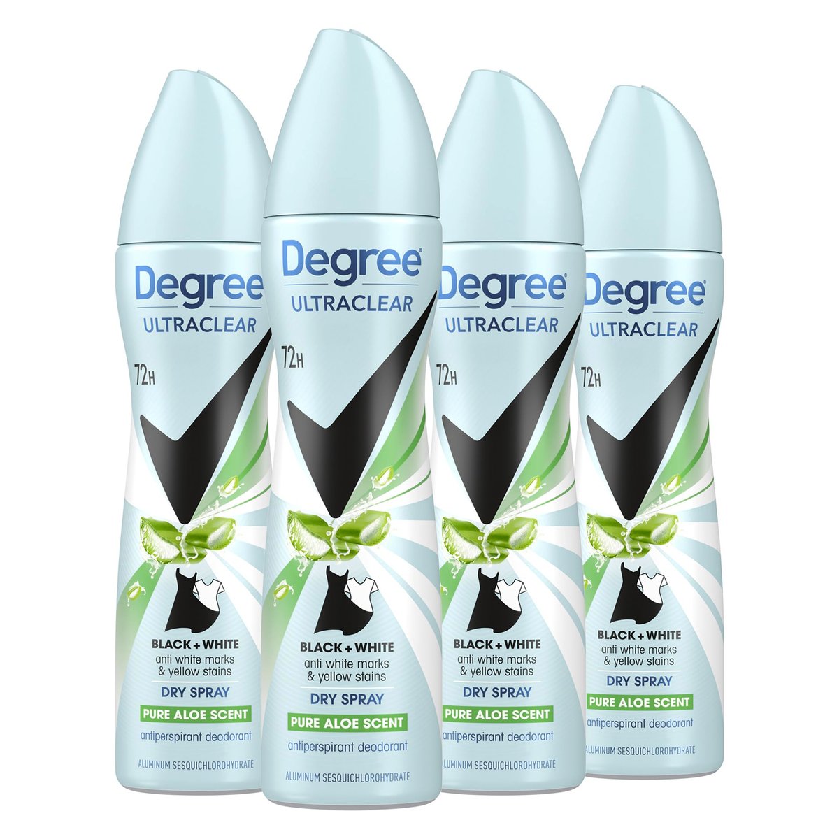 Degree UltraClear Antiperspirant Deodorant Dry Spray 4 Pack - 72H Sweat Protection, Pure Aloe Scent, Anti-White Marks, Anti-Yellow Stains, 3.8 oz Each Avelisse