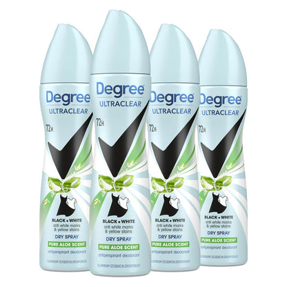 Degree UltraClear Antiperspirant Deodorant Dry Spray 4 Pack - 72H Sweat Protection, Pure Aloe Scent, Anti-White Marks, Anti-Yellow Stains, 3.8 oz Each Avelisse