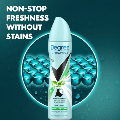 Degree UltraClear Antiperspirant Deodorant Dry Spray 4 Pack - 72H Sweat Protection, Pure Aloe Scent, Anti-White Marks, Anti-Yellow Stains, 3.8 oz Each Avelisse