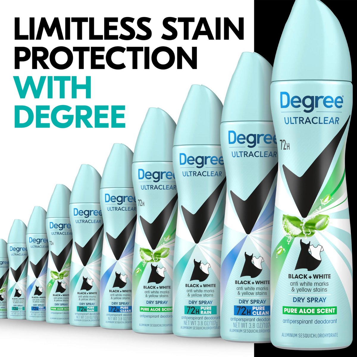 Degree UltraClear Antiperspirant Deodorant Dry Spray 4 Pack - 72H Sweat Protection, Pure Aloe Scent, Anti-White Marks, Anti-Yellow Stains, 3.8 oz Each Avelisse