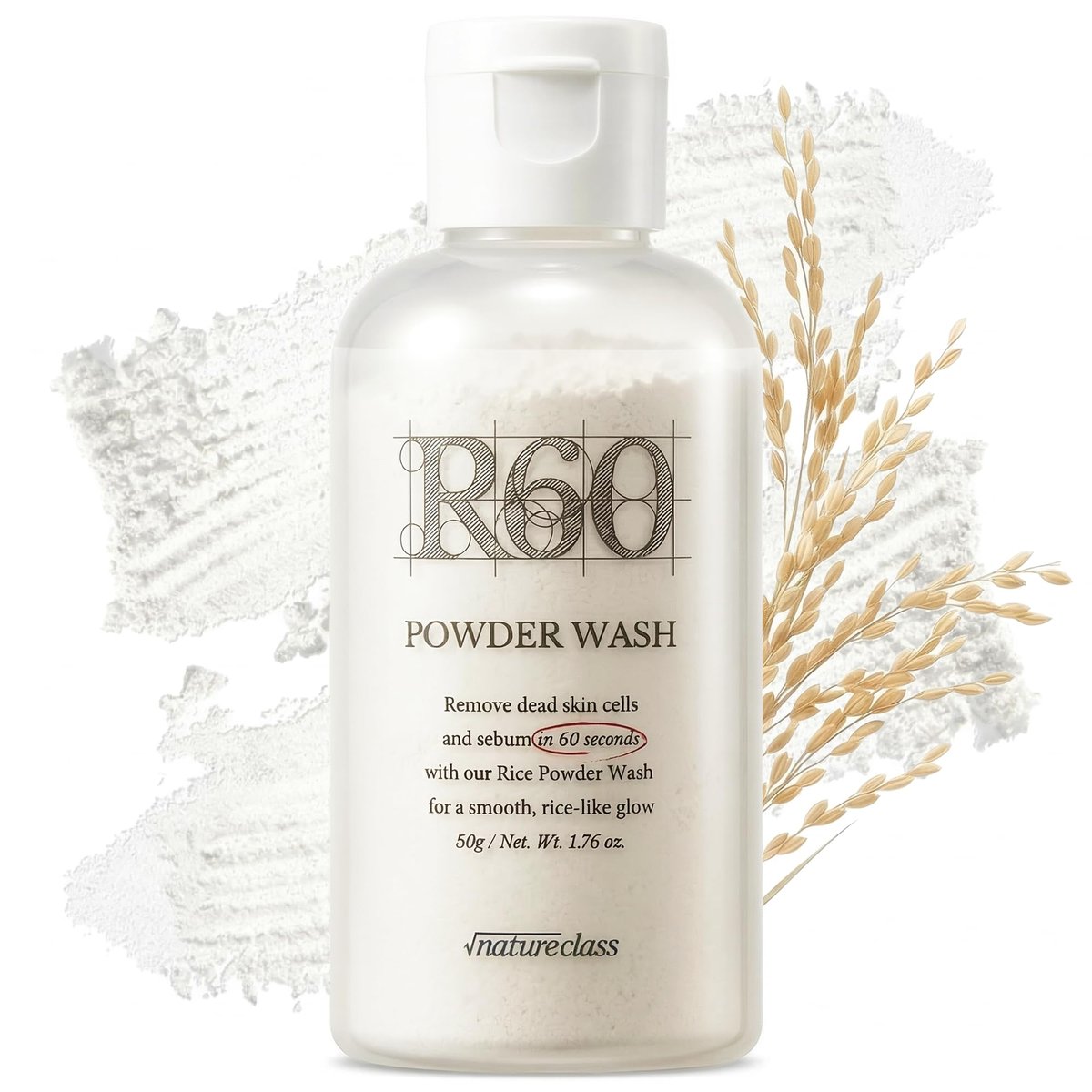 NATURECLASS R60 Rice Enzyme Face Wash Powder – Gentle Exfoliating Cleanser for Sensitive Skin, Fragrance Free, 1.76 oz Avelisse