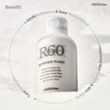 NATURECLASS R60 Rice Enzyme Face Wash Powder – Gentle Exfoliating Cleanser for Sensitive Skin, Fragrance Free, 1.76 oz Avelisse