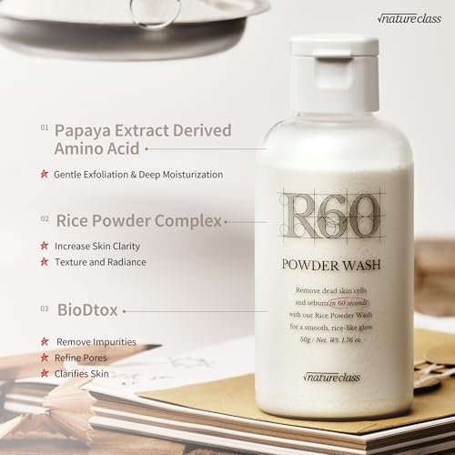 NATURECLASS R60 Rice Enzyme Face Wash Powder – Gentle Exfoliating Cleanser for Sensitive Skin, Fragrance Free, 1.76 oz Avelisse