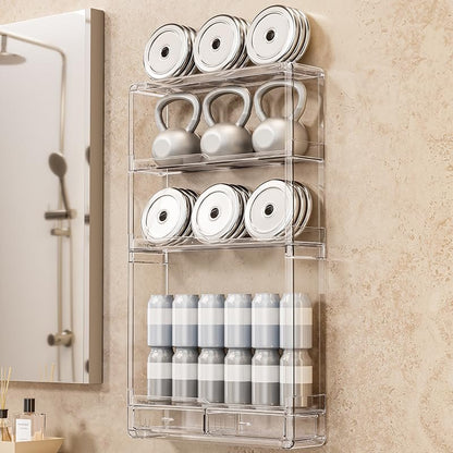 BOHOIDEE 3-Tier Wall Acrylic Display Shelves with 2 Division Boards, Large Capacity Acrylic Bathroom Organizer, Wall-Mounted Dustproof Makeup Organizer Storage for Bathroom, Kitchen, Room Decor Avelisse