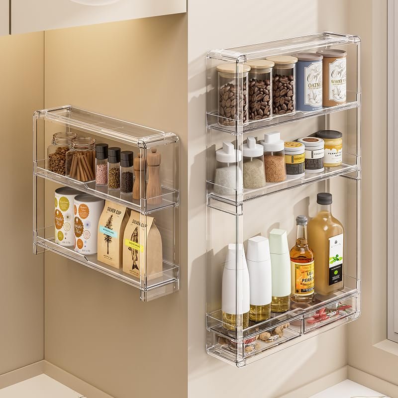 BOHOIDEE 3-Tier Wall Acrylic Display Shelves with 2 Division Boards, Large Capacity Acrylic Bathroom Organizer, Wall-Mounted Dustproof Makeup Organizer Storage for Bathroom, Kitchen, Room Decor Avelisse