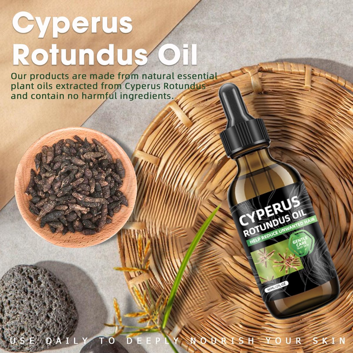 SKSOYT Cyperus Rotundus Oil for Hair Removal - Natural Oil to Reduce Unwanted Hair Growth, Soothing & Moisturizing, Shrinks Pores, Smooth Skin Care, Suitable for All Skin Types (2 Fl Oz) - görsel 3