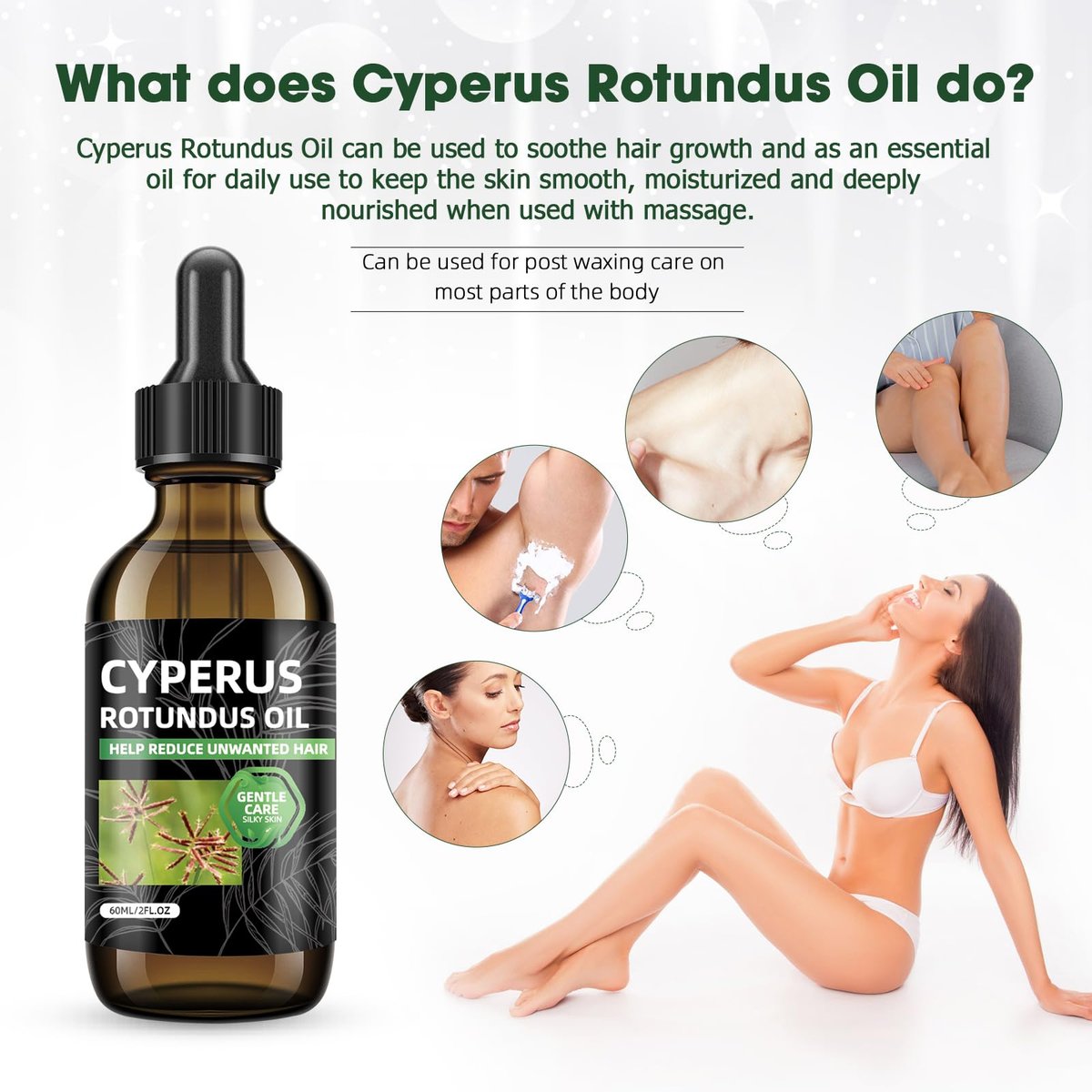 SKSOYT Cyperus Rotundus Oil for Hair Removal - Natural Oil to Reduce Unwanted Hair Growth, Soothing & Moisturizing, Shrinks Pores, Smooth Skin Care, Suitable for All Skin Types (2 Fl Oz) - görsel 7