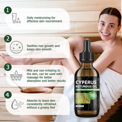 SKSOYT Cyperus Rotundus Oil for Hair Removal - Natural Oil to Reduce Unwanted Hair Growth, Soothing & Moisturizing, Shrinks Pores, Smooth Skin Care, Suitable for All Skin Types (2 Fl Oz)