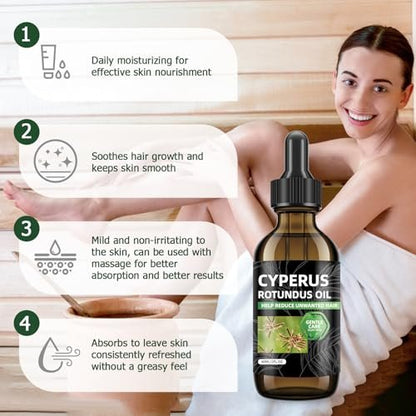 SKSOYT Cyperus Rotundus Oil for Hair Removal - Natural Oil to Reduce Unwanted Hair Growth, Soothing & Moisturizing, Shrinks Pores, Smooth Skin Care, Suitable for All Skin Types (2 Fl Oz)