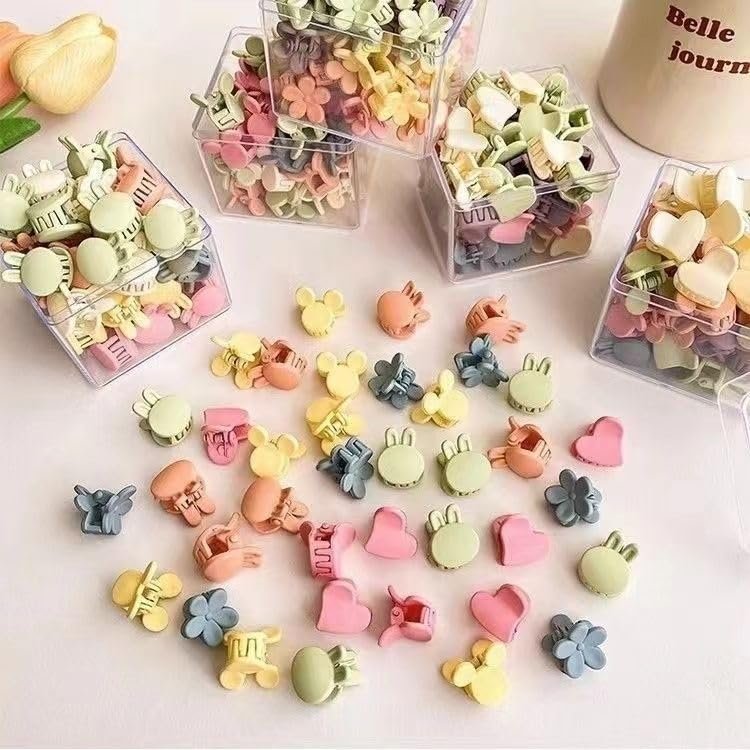 100 Pcs Mini Hair Clips for Girls - Cute Pastel Flower & Animal Design Clips, Durable Plastic Hair Accessories for Toddlers and Kids - görsel 2