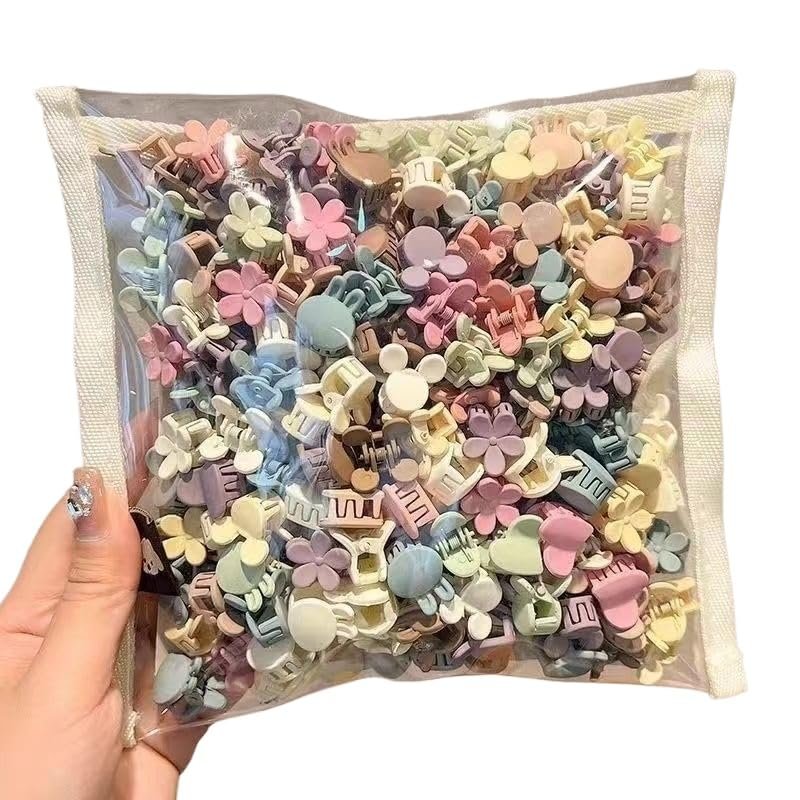 100 Pcs Mini Hair Clips for Girls - Cute Pastel Flower & Animal Design Clips, Durable Plastic Hair Accessories for Toddlers and Kids - görsel 1