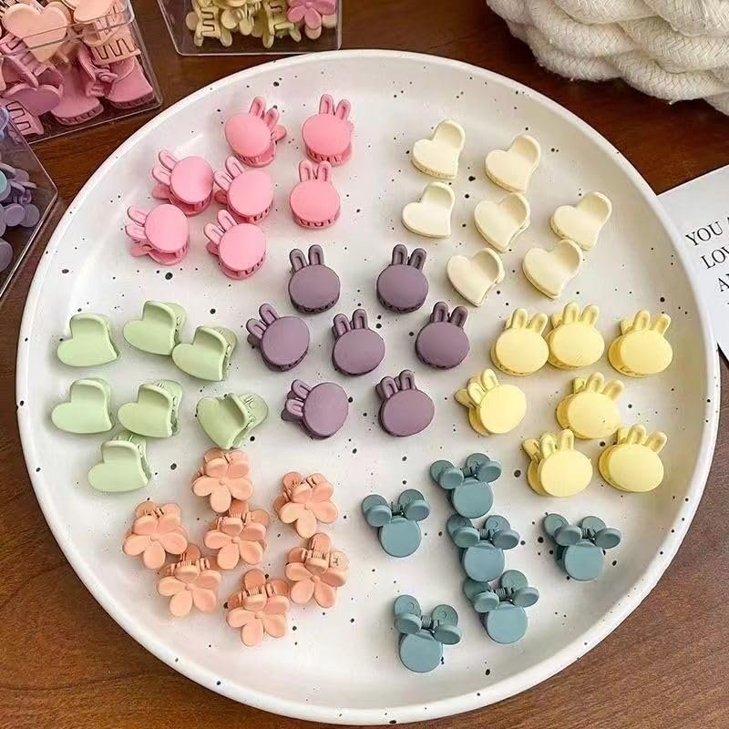 100 Pcs Mini Hair Clips for Girls - Cute Pastel Flower & Animal Design Clips, Durable Plastic Hair Accessories for Toddlers and Kids - görsel 3