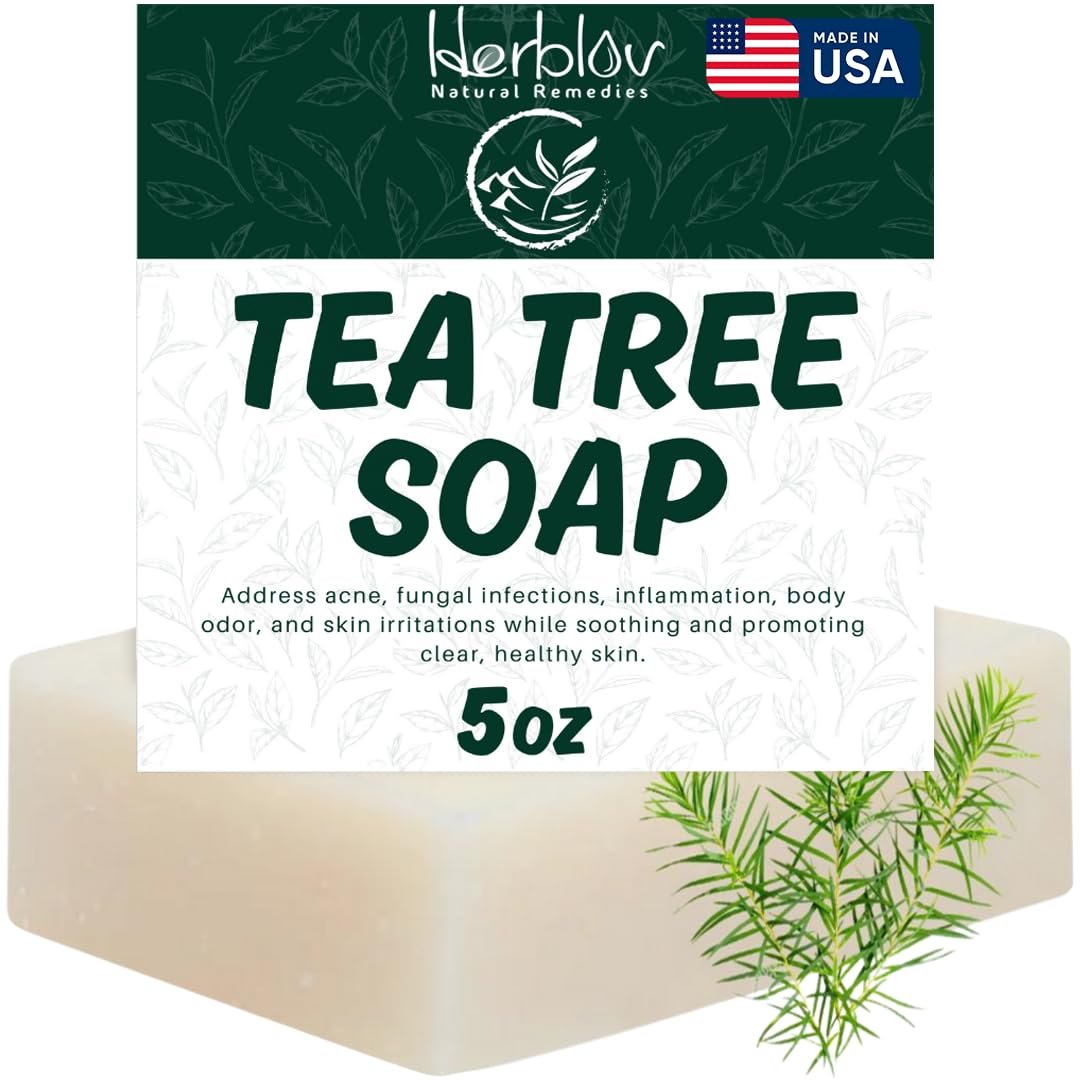 Herblov Tea Tree Soap – Natural Defense Tea Tree Oil Soap Bar for Face & Body – Acne Treatment, Skin Irritation Relief, Deeply Cleansing Hydrating Cleanser for Calm Fresh Skin - görsel 1