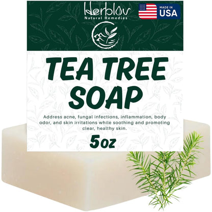 Herblov Tea Tree Soap – Natural Defense Tea Tree Oil Soap Bar for Face & Body – Acne Treatment, Skin Irritation Relief, Deeply Cleansing Hydrating Cleanser for Calm Fresh Skin