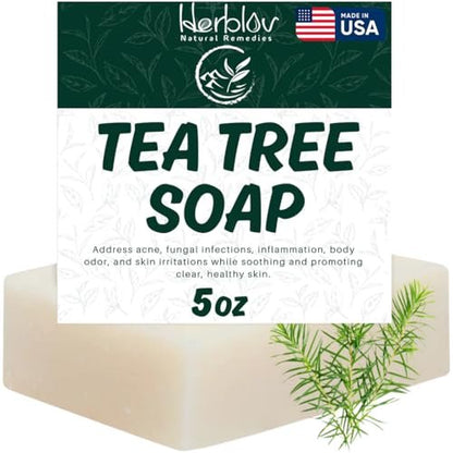 Herblov Tea Tree Soap – Natural Defense Tea Tree Oil Soap Bar for Face & Body – Acne Treatment, Skin Irritation Relief, Deeply Cleansing Hydrating Cleanser for Calm Fresh Skin