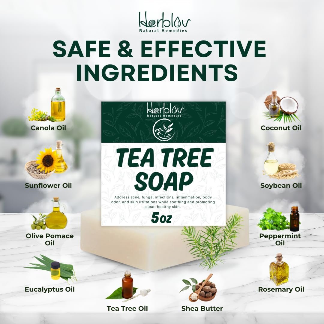 Herblov Tea Tree Soap – Natural Defense Tea Tree Oil Soap Bar for Face & Body – Acne Treatment, Skin Irritation Relief, Deeply Cleansing Hydrating Cleanser for Calm Fresh Skin - görsel 11