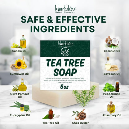 Herblov Tea Tree Soap – Natural Defense Tea Tree Oil Soap Bar for Face & Body – Acne Treatment, Skin Irritation Relief, Deeply Cleansing Hydrating Cleanser for Calm Fresh Skin