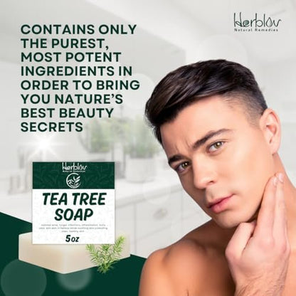 Herblov Tea Tree Soap – Natural Defense Tea Tree Oil Soap Bar for Face & Body – Acne Treatment, Skin Irritation Relief, Deeply Cleansing Hydrating Cleanser for Calm Fresh Skin