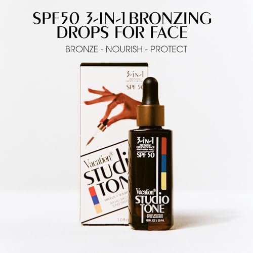 Vacation Studio Tone SPF 50 Sunscreen Bronzing Drops for Face - Sunkissed Skin Bronzer, Makeup-Friendly Tan Drops, Non-Comedogenic Broad Spectrum Sun Block, Vegan & Cruelty-Free, 1 Fl Oz Avelisse