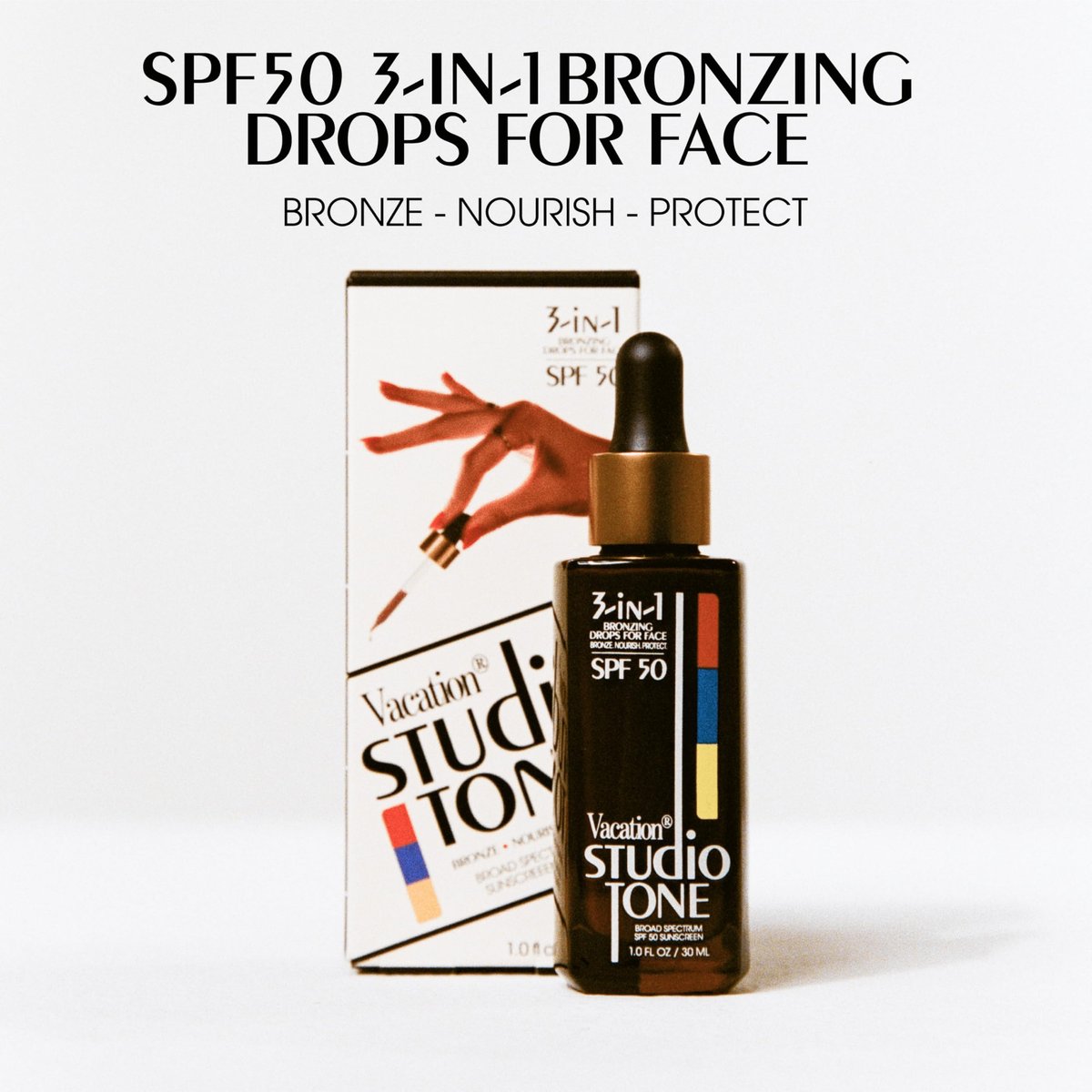 Vacation Studio Tone SPF 50 Sunscreen Bronzing Drops for Face - Sunkissed Skin Bronzer, Makeup-Friendly Tan Drops, Non-Comedogenic Broad Spectrum Sun Block, Vegan & Cruelty-Free, 1 Fl Oz Avelisse