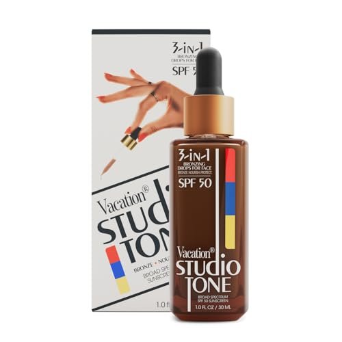 Vacation Studio Tone SPF 50 Sunscreen Bronzing Drops for Face - Sunkissed Skin Bronzer, Makeup-Friendly Tan Drops, Non-Comedogenic Broad Spectrum Sun Block, Vegan & Cruelty-Free, 1 Fl Oz Avelisse