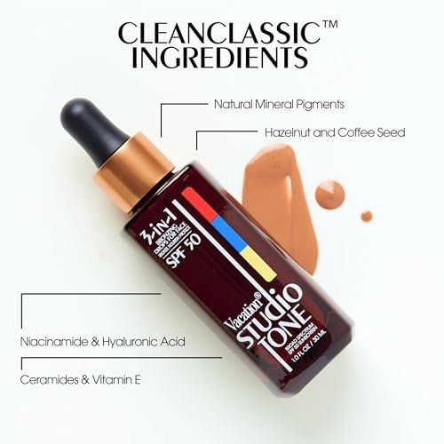 Vacation Studio Tone SPF 50 Sunscreen Bronzing Drops for Face - Sunkissed Skin Bronzer, Makeup-Friendly Tan Drops, Non-Comedogenic Broad Spectrum Sun Block, Vegan & Cruelty-Free, 1 Fl Oz Avelisse