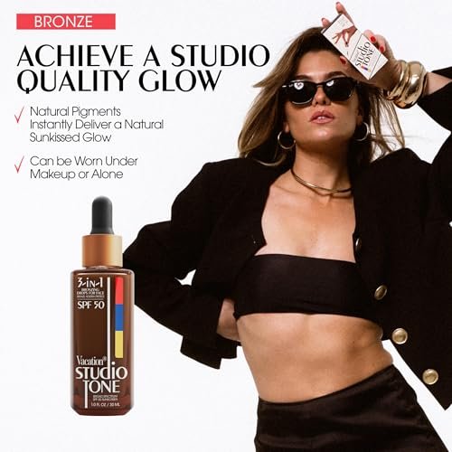 Vacation Studio Tone SPF 50 Sunscreen Bronzing Drops for Face - Sunkissed Skin Bronzer, Makeup-Friendly Tan Drops, Non-Comedogenic Broad Spectrum Sun Block, Vegan & Cruelty-Free, 1 Fl Oz Avelisse