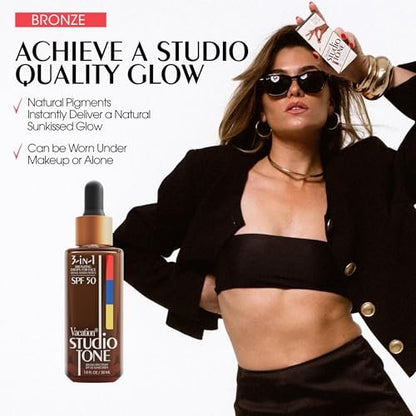 Vacation Studio Tone SPF 50 Sunscreen Bronzing Drops for Face - Sunkissed Skin Bronzer, Makeup-Friendly Tan Drops, Non-Comedogenic Broad Spectrum Sun Block, Vegan & Cruelty-Free, 1 Fl Oz Avelisse